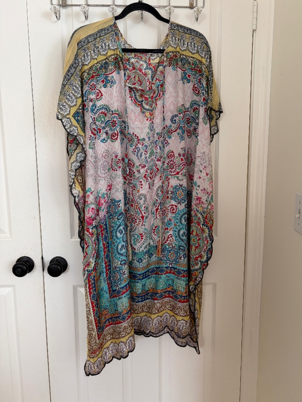Johnny Was 100% silk Muted color Floral Caftan Long One size fits all Excellent